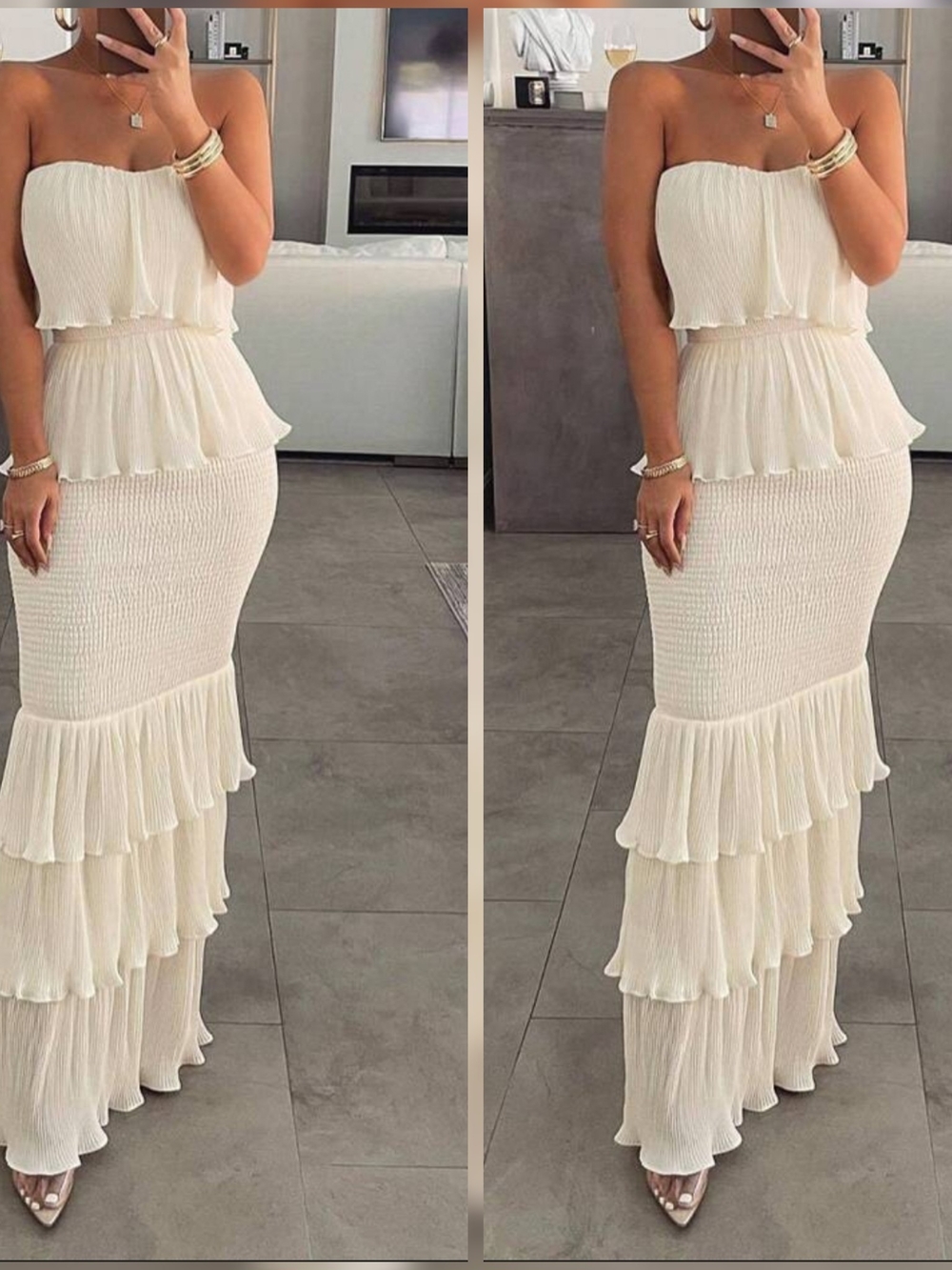 White Dressy Pleated Ruffle Women’s Top